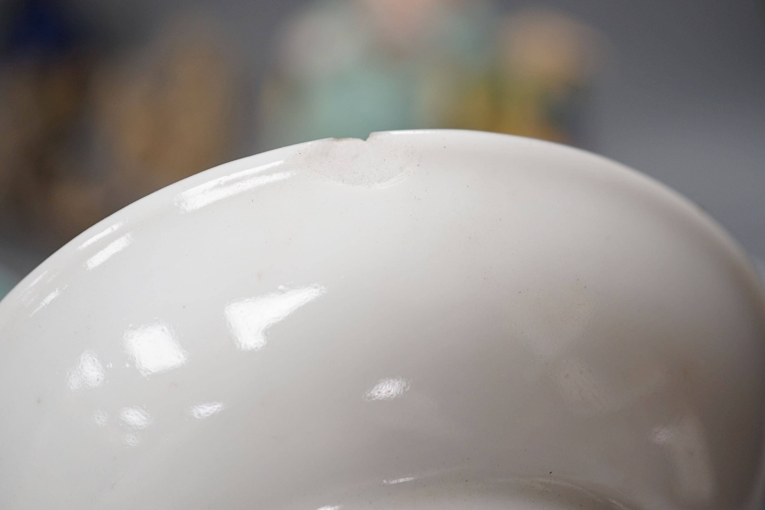 Five Chinese ceramic figures, saucers, etc., tallest 15cm. (18)